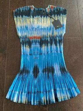 New Milano Women's Multicolor Pleated Accordion Blouse Satin-like sz M